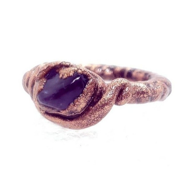 Purple fluorite crystal ring handmade size 4 - Picture 2 of 12